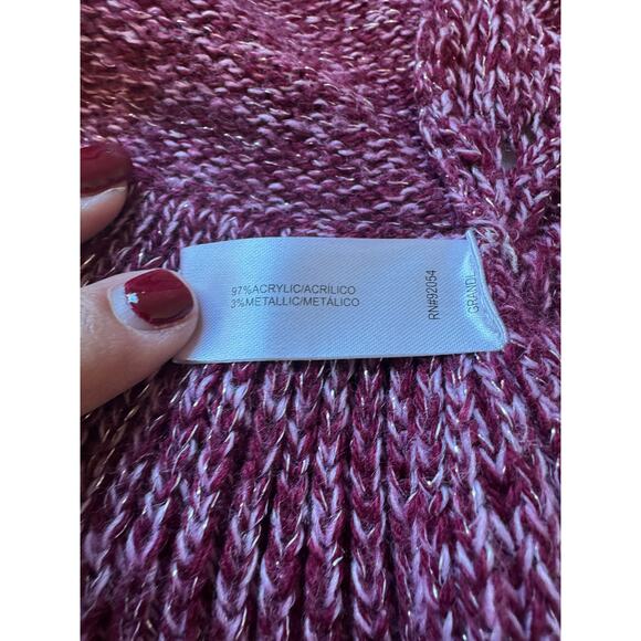 Vtg Y2K Carolyn Taylor Pink Marled Ruffle Cardigan Open Knit Shawl Collar Sz 2X - Picture 6 of 7